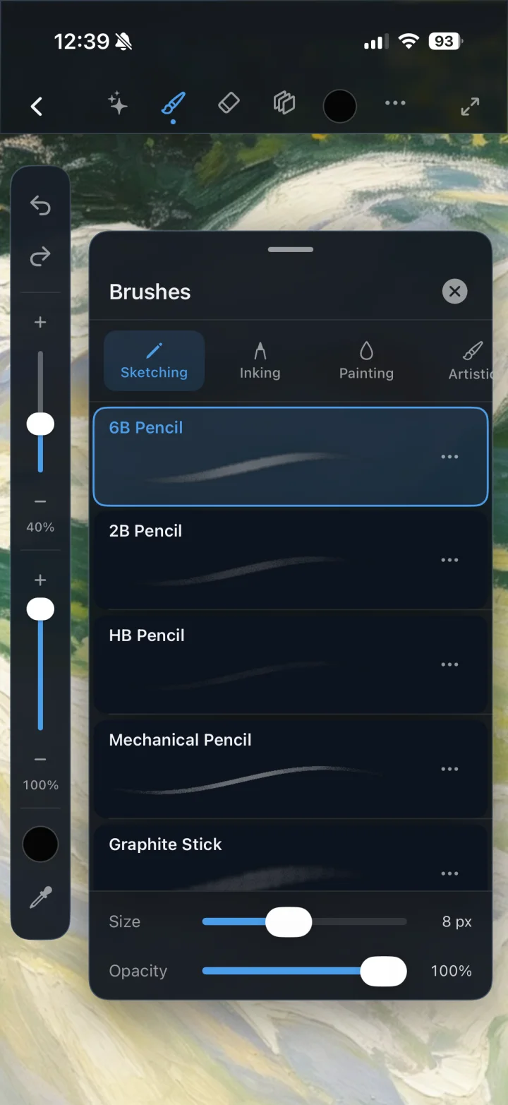 Scenius brush library on iPhone.